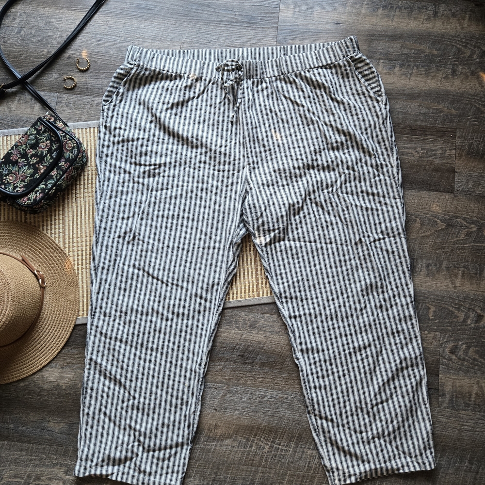 Striped Grey & White Paperbag Pants
